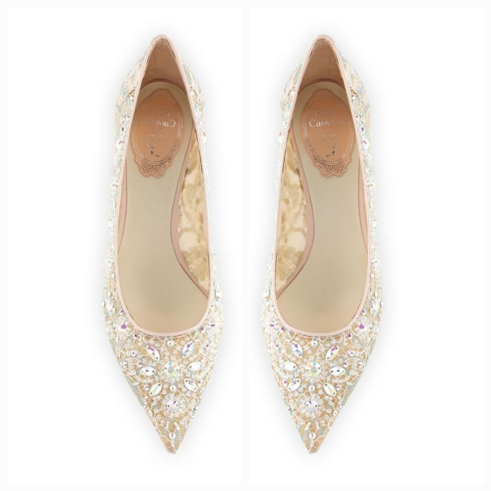 RENE CAOVILLA Rhinestone Kitten Heels Cinderella Lace Shoes Sparkly Glitter Sole